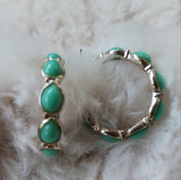 Vintage Napier Earrings Silvertone with Blue Green Stones - Picture 12 of 16